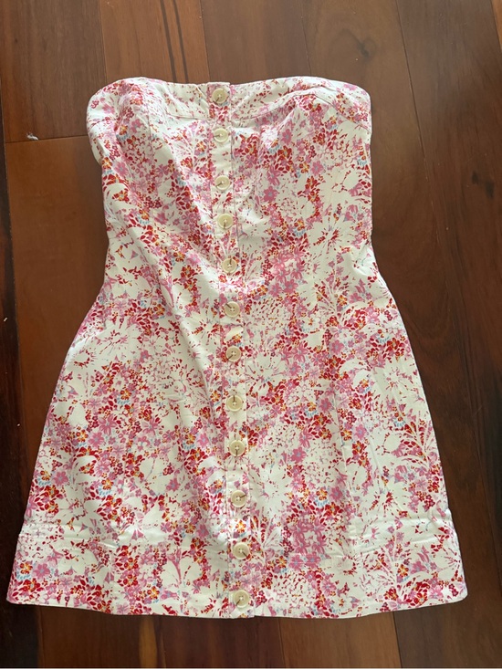 Free People Dresses & Skirts - Free People White Strapless Mini Dress with Pink & Red Floral Print